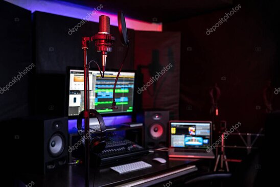 Riff Mania Radio studio with glowing equipment